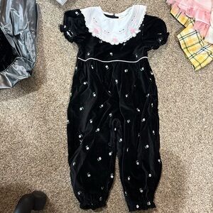Black Velvet Romper with White Collar